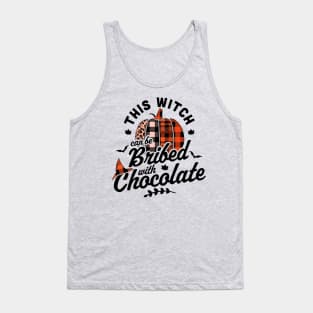 This Witch Can Be Bribed With Chocolate Halloween Fall Plaid Tank Top